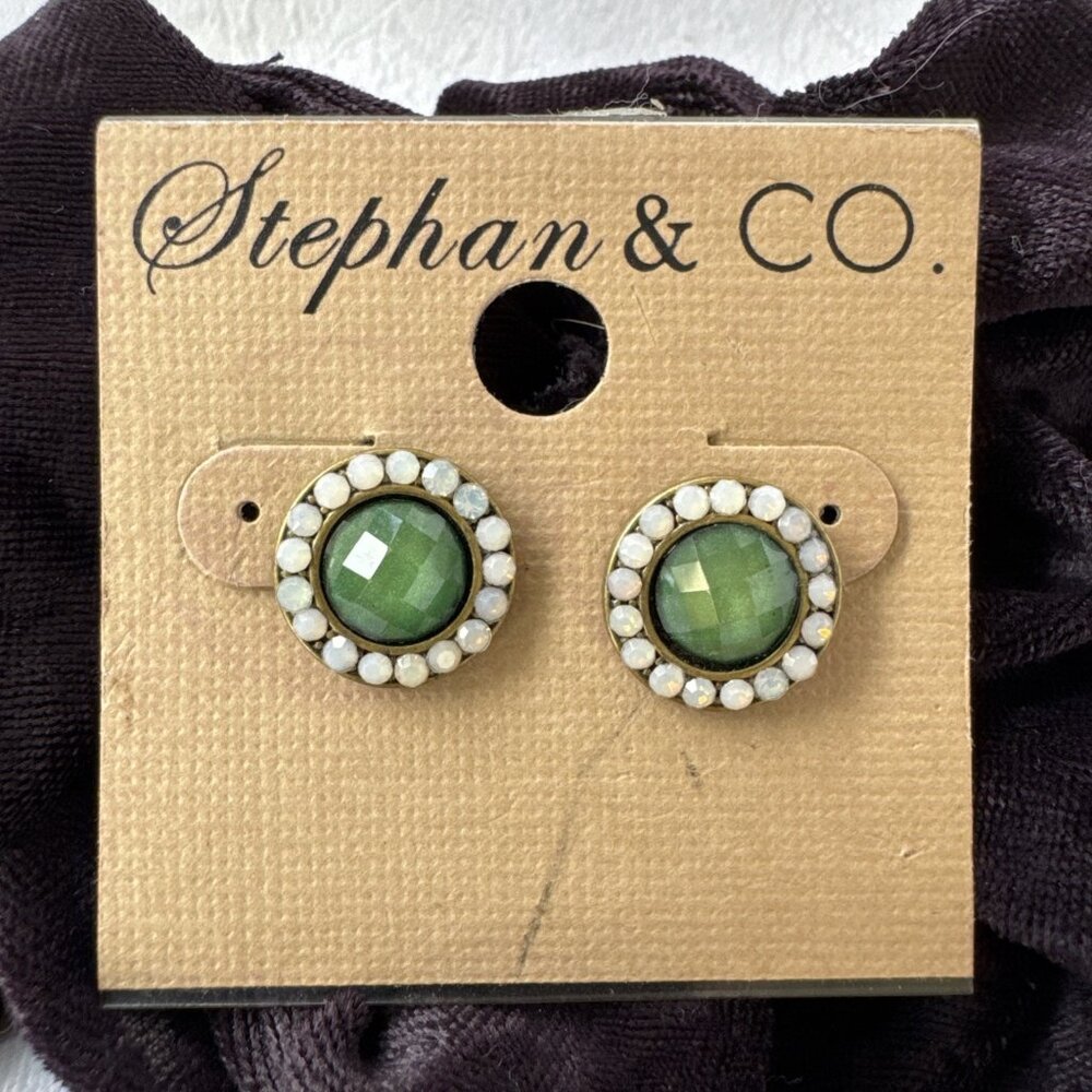 Stephan & Co Huggie Post Emerald Green CZ Goldtone Stud Earrings NEW